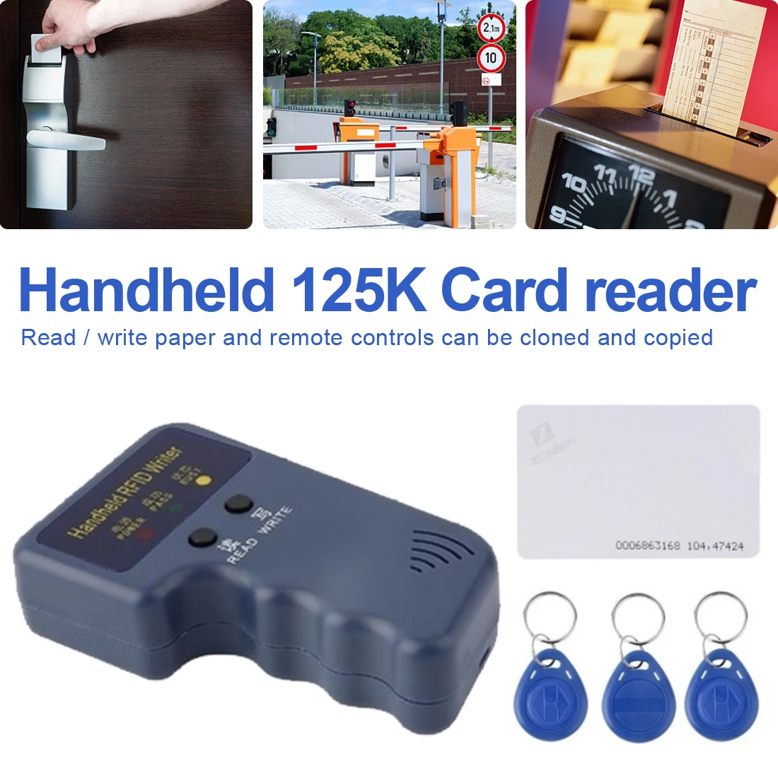 ID Keyfobs Tags Card Handheld 125KHz RFID Duplicator Copier Writer Programmer Reader + Keys + CardsRewritable
ID Keyfobs Tags Card Handheld 125KHz RFID Duplicator Copier Writer Programmer Reader + Keys + CardsRewritable