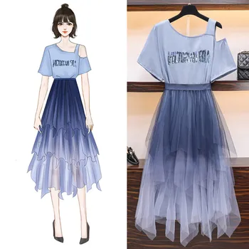 Tshirt Dress and Skirt 2 Piece Set 2020 Summer New Sequined Letter Long Denim Blue Tee Tops + Gradient Irregular Mesh Skirt Sets
Tshirt Dress and Skirt 2 Piece Set 2020 Summer New Sequined Letter Long Denim Blue Tee Tops + Gradient Irregular Mesh Skirt Sets