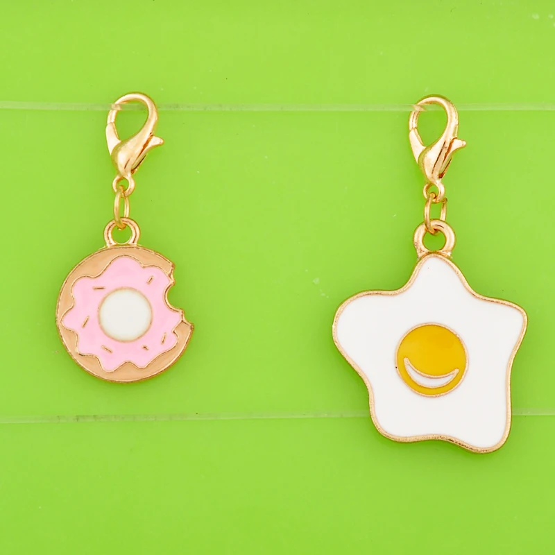 DIY metal dangle enamel food Doughnut donut omelette egg charms with clasp pendants for bracelet/necklace/earring jewelry making
DIY metal dangle enamel food Doughnut donut omelette egg charms with clasp pendants for bracelet/necklace/earring jewelry making