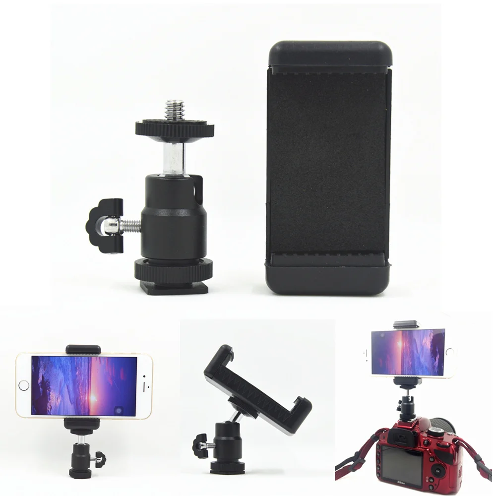 1/4 Flash Hot Shoe Adapter Cradle Ball Head Ball w/ Lock + Phone Clip Bracket Holder Mount for Nikon DSLR SLR Cell Phone
1/4 Flash Hot Shoe Adapter Cradle Ball Head Ball w/ Lock + Phone Clip Bracket Holder Mount for Nikon DSLR SLR Cell Phone