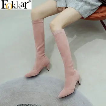 Eokkar 2020 Slip On Mid Calf Boots High Heel Pointed Toe Flock Stretch Elastic Winter Boots Black Thigh High Boots Size 34-43
Eokkar 2020 Slip On Mid Calf Boots High Heel Pointed Toe Flock Stretch Elastic Winter Boots Black Thigh High Boots Size 34-43