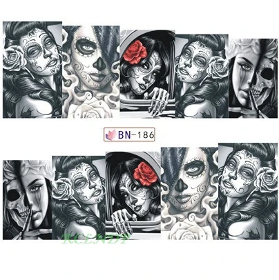 Water nail sticker art decoration slider sexy skull witch makeup rose girl nails design decal manicure lacquer accessoires
Water nail sticker art decoration slider sexy skull witch makeup rose girl nails design decal manicure lacquer accessoires