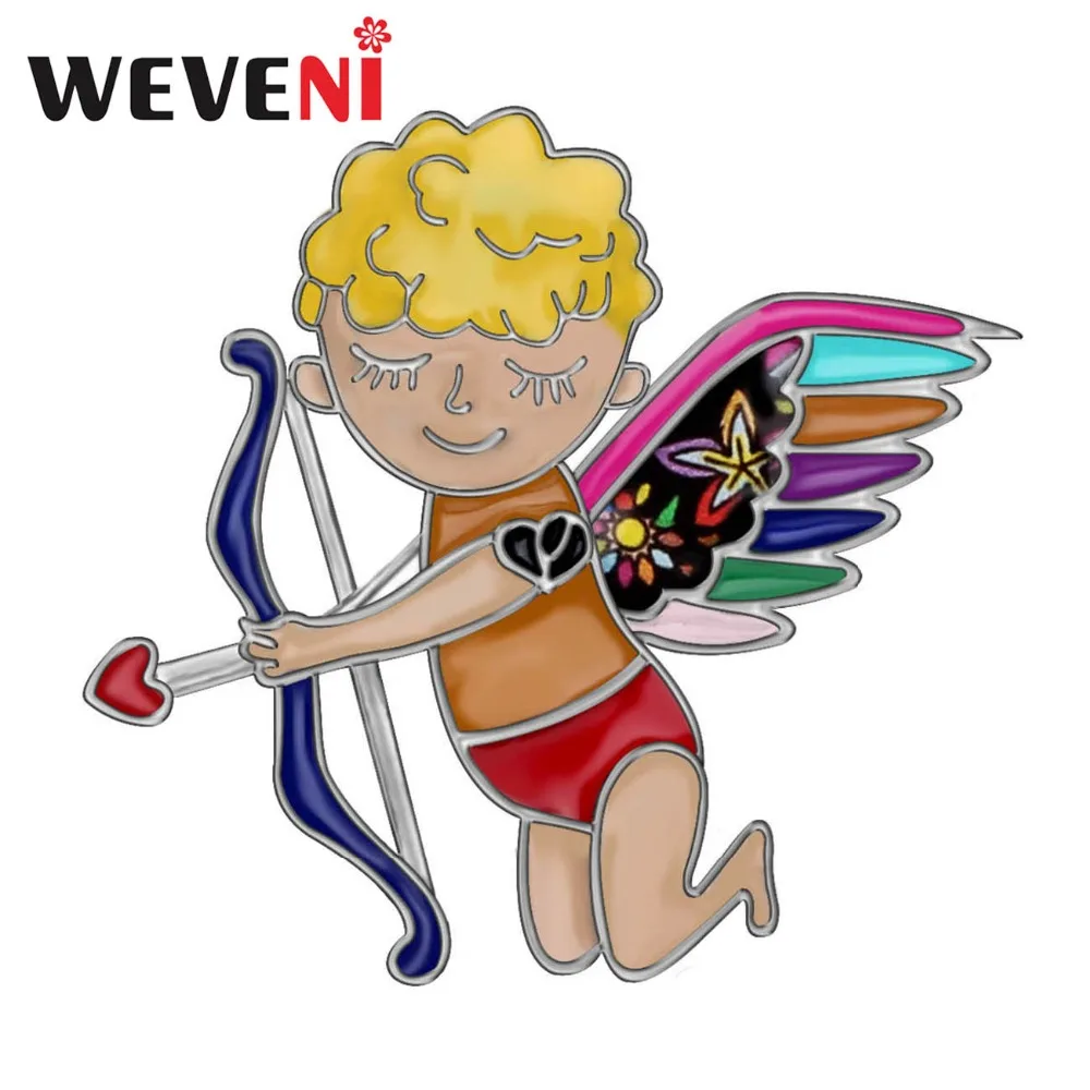 WEVENI Alloy Enamel Sweet Angel Cupid Arrow Brooches Fashion Clothes Pin Jewelry For Women Girls Teens Gift Accessories | Украшения и