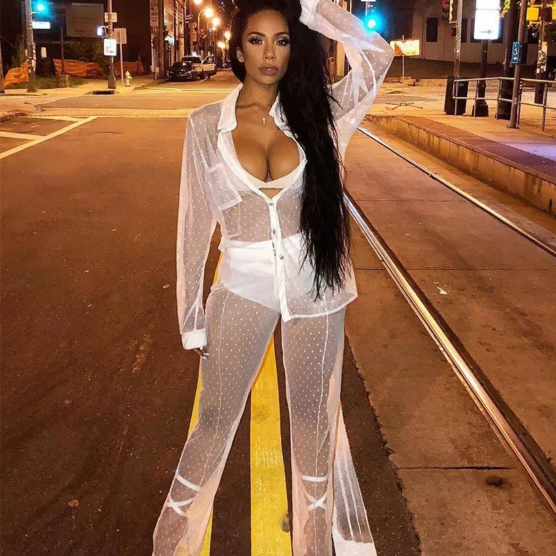 white sexy transparent 2 piece set women mesh polka dot long sleeve autumn casual see through two piece set top and pants suit
white sexy transparent 2 piece set women mesh polka dot long sleeve autumn casual see through two piece set top and pants suit