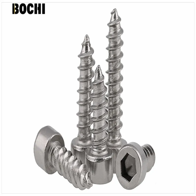 

M2*6/8/10/12mm 304 Stainless Steel Cup Hexagon Hex Hexagonal Socket Plug Head Self-tapping Tapping Screw Bolt Stereo Model