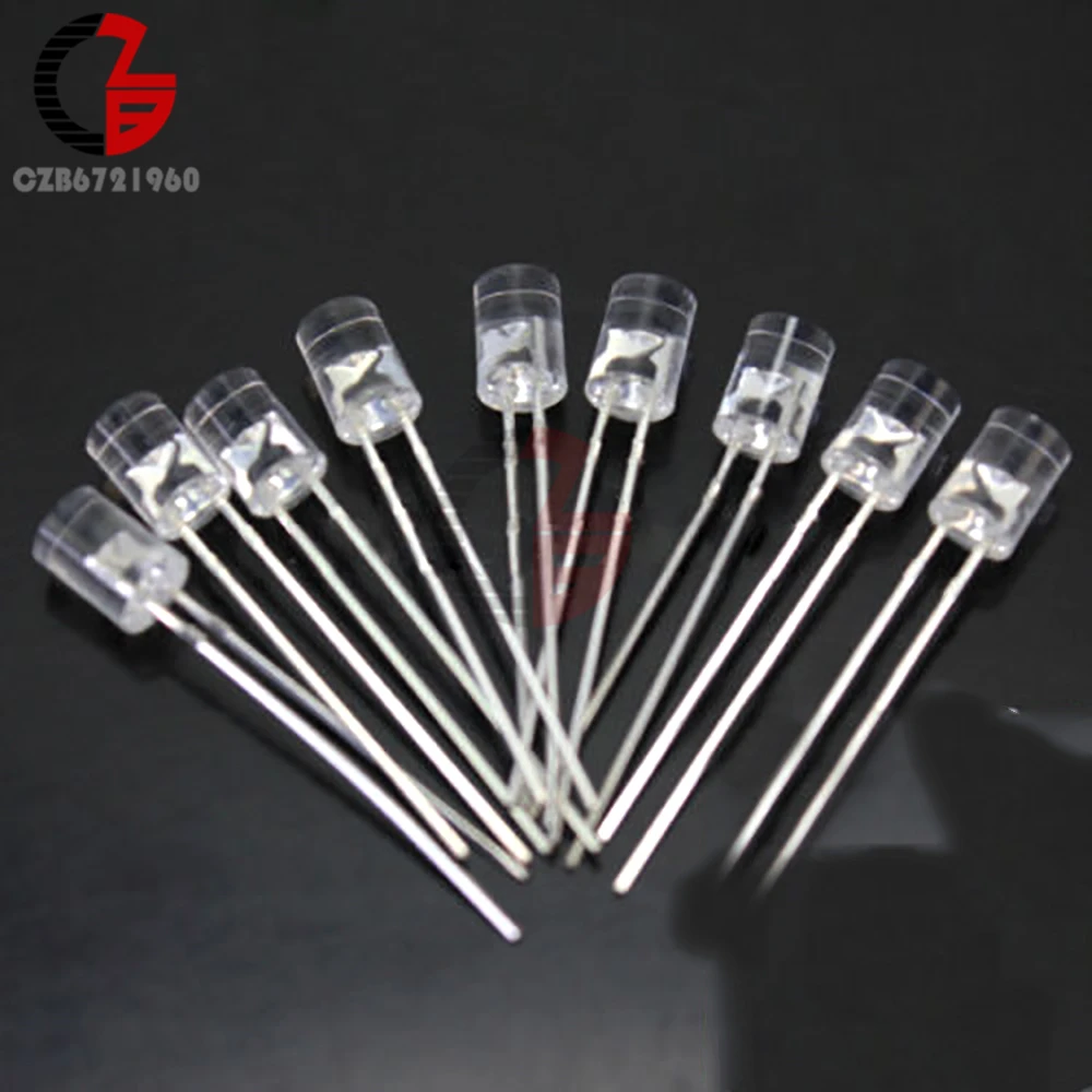 100PCS 5MM 2Pin Flat Top Red LED Wide Angle Flat Head Light Lamp
