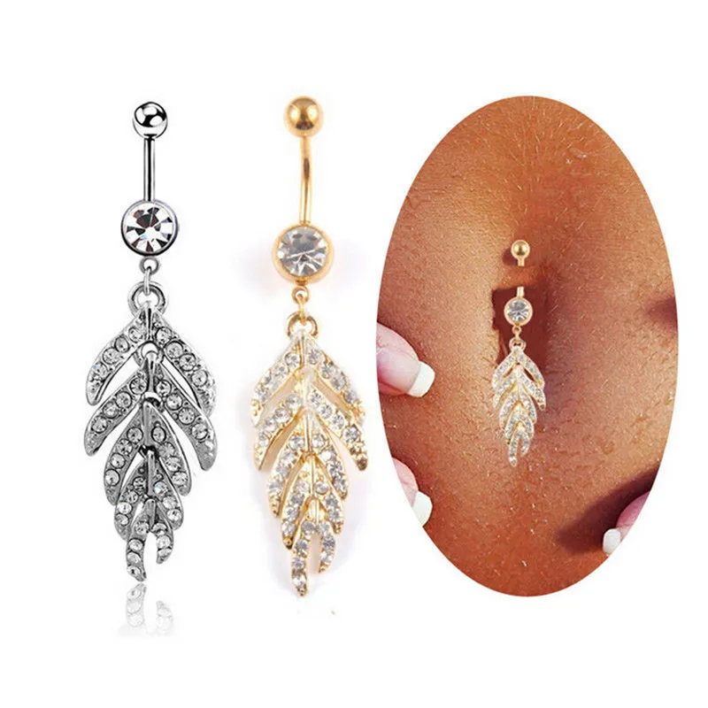 Surgical Steel Gold /Silver Leaves Dangle Belly Button Ring Sexy Crystal Double Piercing Barbell Navel Piercing Body Jewelry
Surgical Steel Gold /Silver Leaves Dangle Belly Button Ring Sexy Crystal Double Piercing Barbell Navel Piercing Body Jewelry