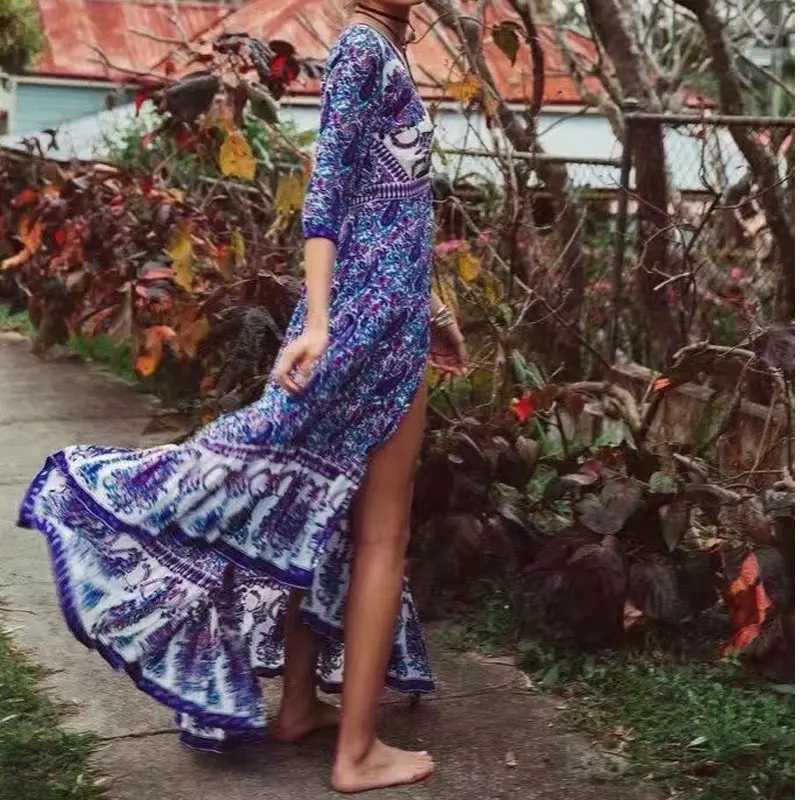 Retro Wild Magnolia Blue Floral Print Maxi Dress Women's Wrap V-neck Long Summer Spring Dresses Half Sleeve Chic Beach Vestidos
Retro Wild Magnolia Blue Floral Print Maxi Dress Women's Wrap V-neck Long Summer Spring Dresses Half Sleeve Chic Beach Vestidos