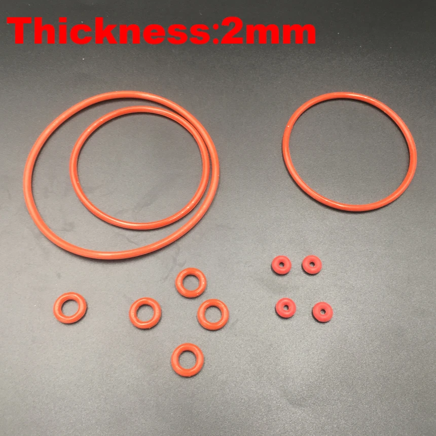

7pcs 110x2 110*2 115x2 115*2 120x2 120*2 125x2 125*2 (OD*Thickness) 2mm VMQ Food Grade Red Silicone Oil Seal O Ring Gasket