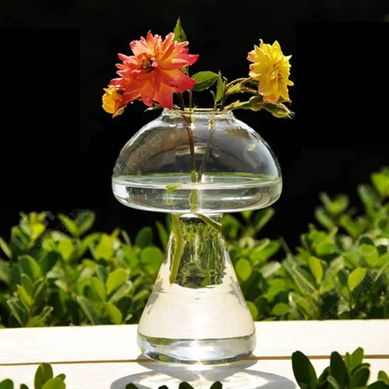 Mushroom Round Glass Vase Terrarium Vases Cute Flower Pots Tabletop Glass Modern Vaso Wedding Floor Air Planter Decorative Vase