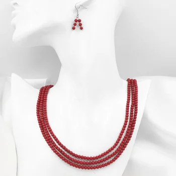 Elegant Artificial Coral Beads Necklace Earrings Jewelry Set for Women 4mm Round Fashion Statement Chain Choker Red Sets A598
Elegant Artificial Coral Beads Necklace Earrings Jewelry Set for Women 4mm Round Fashion Statement Chain Choker Red Sets A598