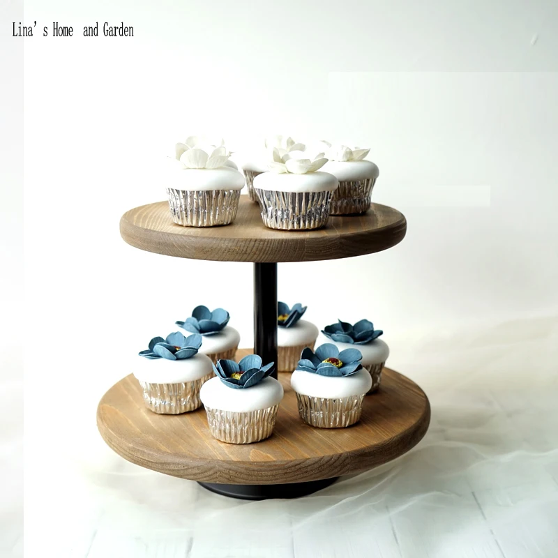 knock down sturdy antique brown wood metal 2 tier round cake cupcake display trays
knock down sturdy antique brown wood metal 2 tier round cake cupcake display trays