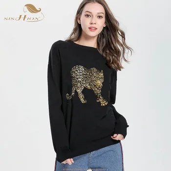 SISHION 2019 spring new Black Sweater with the Same Sweater H7103 Leopard Embroidered Bead Piece Round Neck Knitted Sweater
SISHION 2019 spring new Black Sweater with the Same Sweater H7103 Leopard Embroidered Bead Piece Round Neck Knitted Sweater