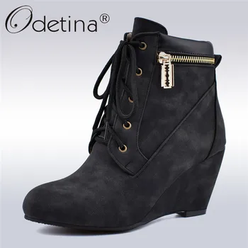 Odetina New Fashion Women Retro Wedge Heel Lace Up Ankle Boots With Zipper Winter Round Toe Comfort High Heel Booties Plus Size
Odetina New Fashion Women Retro Wedge Heel Lace Up Ankle Boots With Zipper Winter Round Toe Comfort High Heel Booties Plus Size