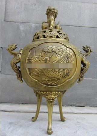 B0601 329Chinese Royal Brass Copper Feng Shui Dragon Ear Phoenix Incense Burner Censer statue
B0601 329Chinese Royal Brass Copper Feng Shui Dragon Ear Phoenix Incense Burner Censer statue