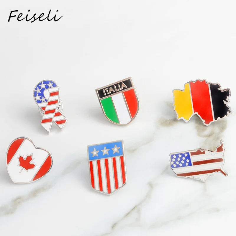 Feiseli Multi Color Creative American Canada Italy Flag World Map Country Flag Enamel Brooch Garment Collar Corsage Pins Jewelry
Feiseli Multi Color Creative American Canada Italy Flag World Map Country Flag Enamel Brooch Garment Collar Corsage Pins Jewelry