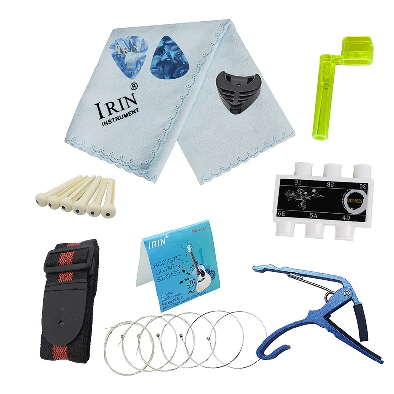 Irin 9-In-1 Acoustic Guitar String Set Pitch Pipe Tuner Picks Case Strap Capo Pin Peg String Winder Cleaning Cloth Accessories
Irin 9-In-1 Acoustic Guitar String Set Pitch Pipe Tuner Picks Case Strap Capo Pin Peg String Winder Cleaning Cloth Accessories