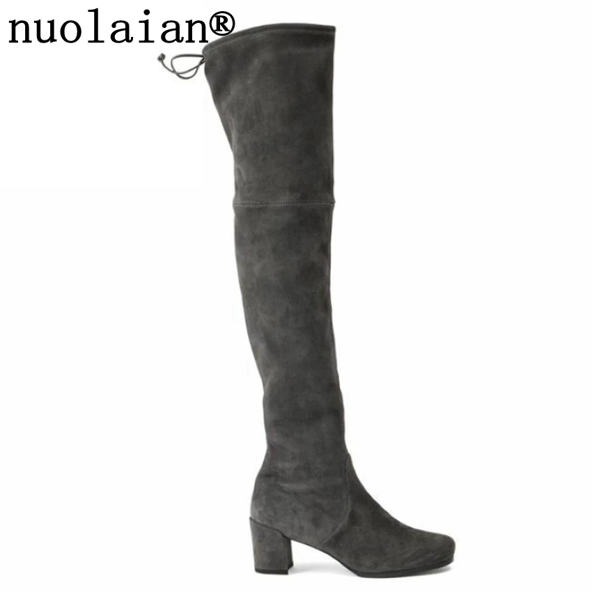 Faux Suede Boots Women Sexy Over The Knee Snow Boot Womens Thigh High Boots Woman Winter Shoes 7.5CM High Heel Shoe Punk Boots