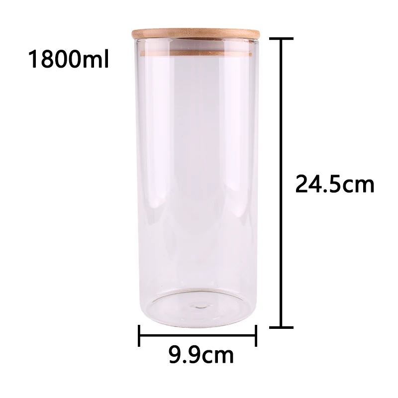 1800ml Kitchen Food Candy Nuts Transparent Sealed Glass Storage Bottle Terrarium Can Jar with Bamboo Lid 9.9*24.5cm
1800ml Kitchen Food Candy Nuts Transparent Sealed Glass Storage Bottle Terrarium Can Jar with Bamboo Lid 9.9*24.5cm