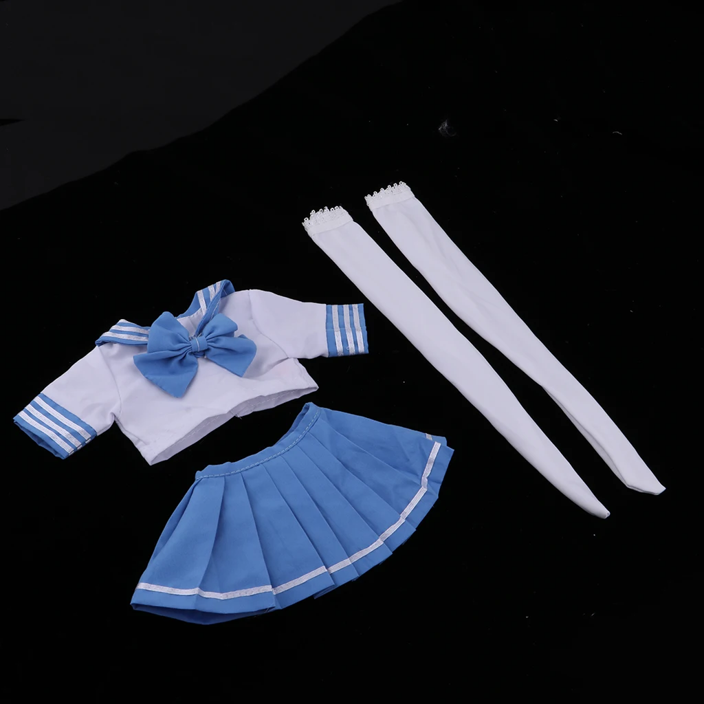 Lovely College Style School Uniform Suit Blue Pleated Skirt Tops Stocking For 1/3 BJD Fashion Girl Dolls Dress-up Accessories Lovely College Style School Uniform Suit Blue Pleated Skirt Tops Stocking For 1/3 BJD Fashion Girl Dolls Dress-up Accessories