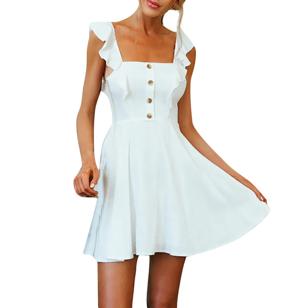 Women Elegant Dress Vintage Square Neck Ruffles Sleeveless A Line Dresses Buttons Up Summer Beach Dress #BF
Women Elegant Dress Vintage Square Neck Ruffles Sleeveless A Line Dresses Buttons Up Summer Beach Dress #BF