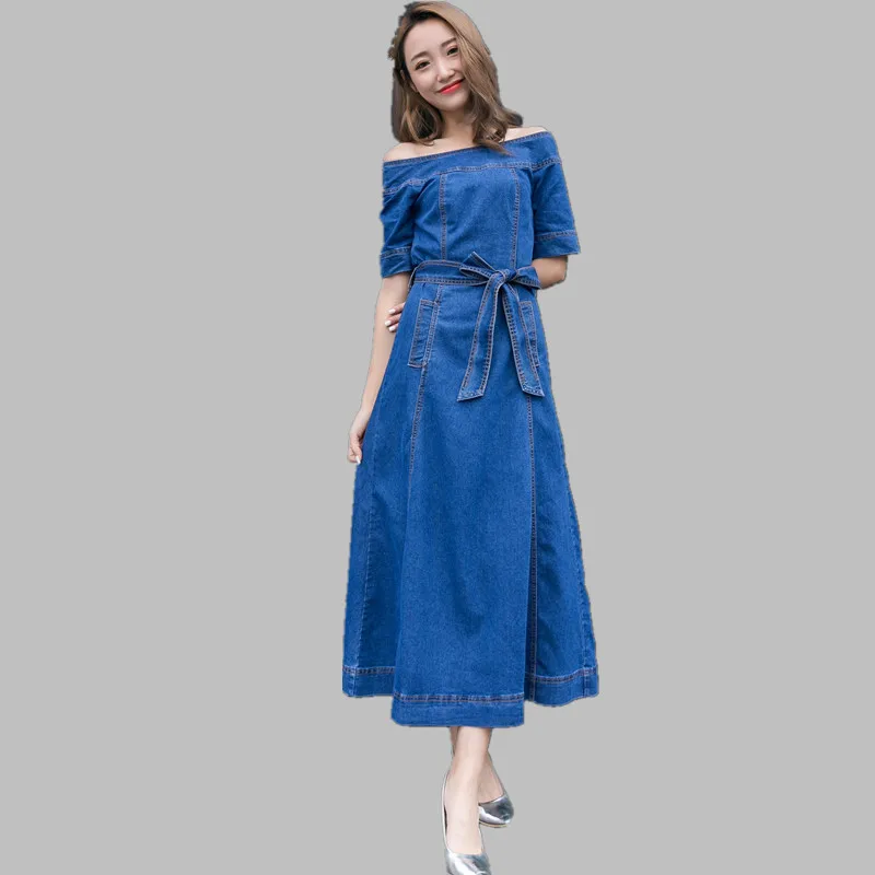 HAMALIEL Women Slash Neck Big Swing Cowboy Dress Summer Off Shoulder Denim Half Sleeve Long Dress Fashion Lace UP Maxi Vestidos
HAMALIEL Women Slash Neck Big Swing Cowboy Dress Summer Off Shoulder Denim Half Sleeve Long Dress Fashion Lace UP Maxi Vestidos