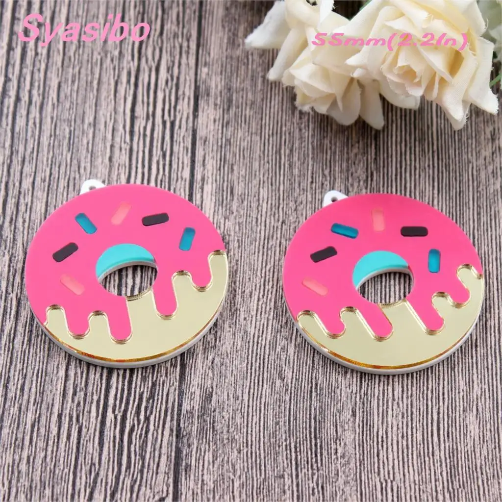 

(4pcs) Cake Slice Earrings Donut Earrings Dangle Acrylic Ice Cream Earrings Mirror Hot Pink Rainbow Earrings Laser cut-AC1530