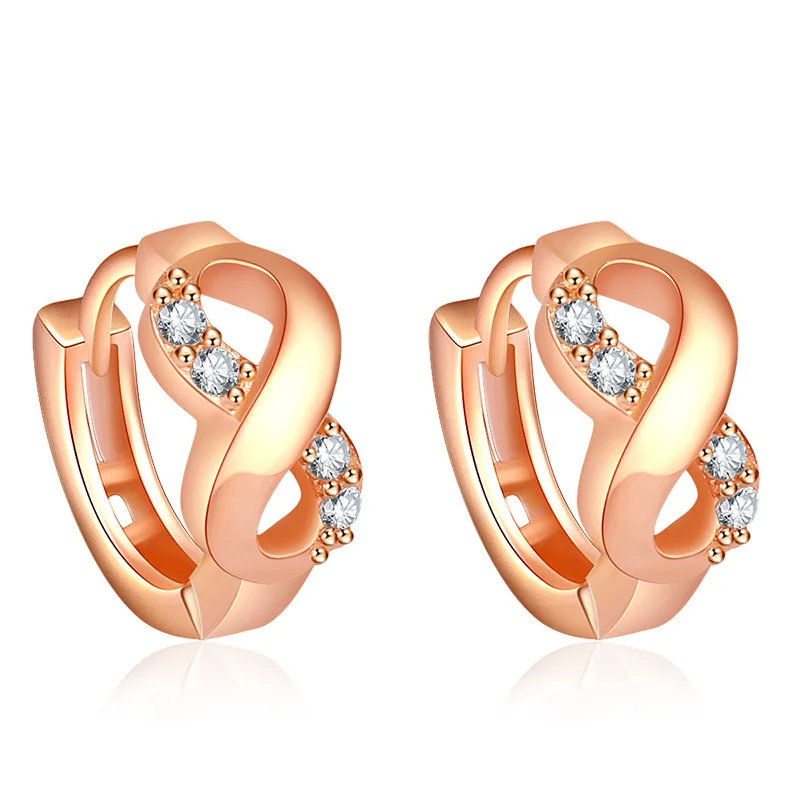 

New Fashion High Quality Nickle Free Antiallergic Rose Gold Color Zircon Earring Jewelry 8 Word Unlimited Clip EarringsL