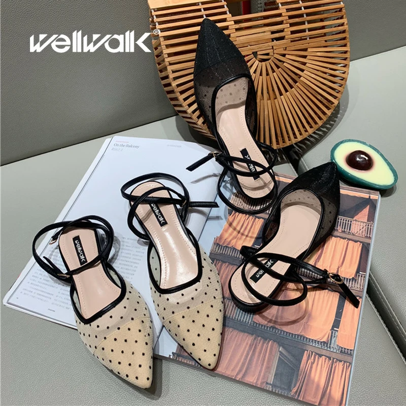 Wellwalk Women Slingbacks Shoes Polka Dot Ladies Mesh Ankle Strap Sandals Pointed Toe Female Mules Slippers Summer Sexy design
Wellwalk Women Slingbacks Shoes Polka Dot Ladies Mesh Ankle Strap Sandals Pointed Toe Female Mules Slippers Summer Sexy design