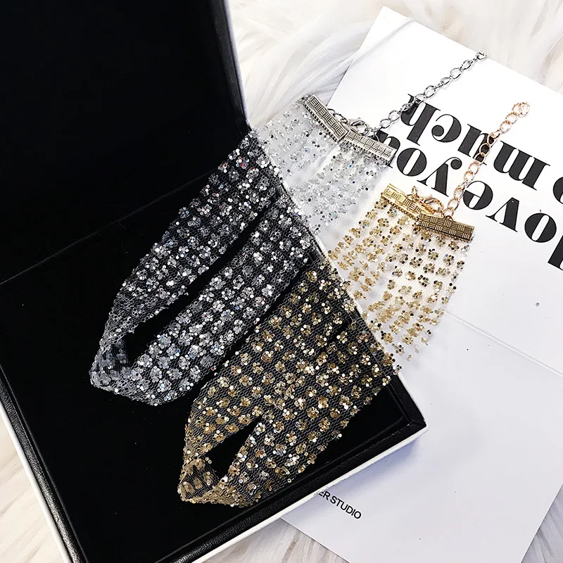 high quality Women Fashion Jewelry Ladies Sexy Neck Collars Shiny Sequins Invisible Clavicle Chain Girls Bar Choker Necklace
high quality Women Fashion Jewelry Ladies Sexy Neck Collars Shiny Sequins Invisible Clavicle Chain Girls Bar Choker Necklace