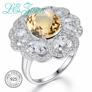 

L&zuan 4.75ct Natural Citrine Ring 100% 925 Sterling Silver Jewelry Luxury Ring For Women Cluster Gemstone Flower Rings