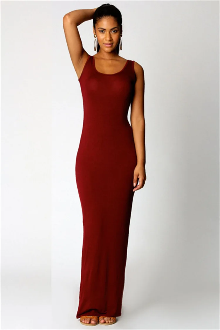 red O-neck Sleeveless Slim Dresses