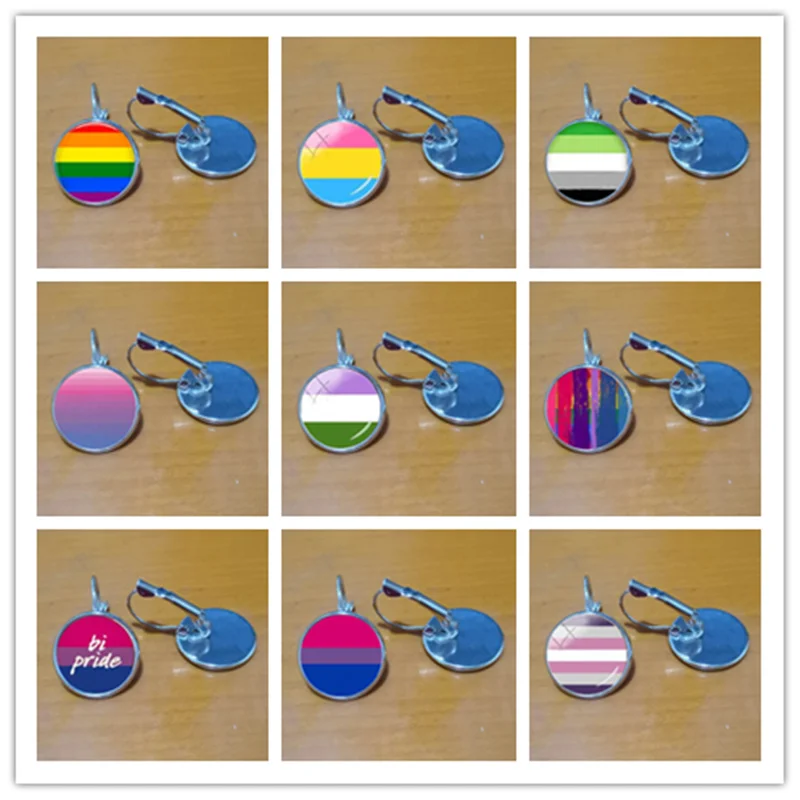 Серьги Bi Pride ЛГБТ гипоаллергенные серьги стеклянные с кабошоном | Украшения и