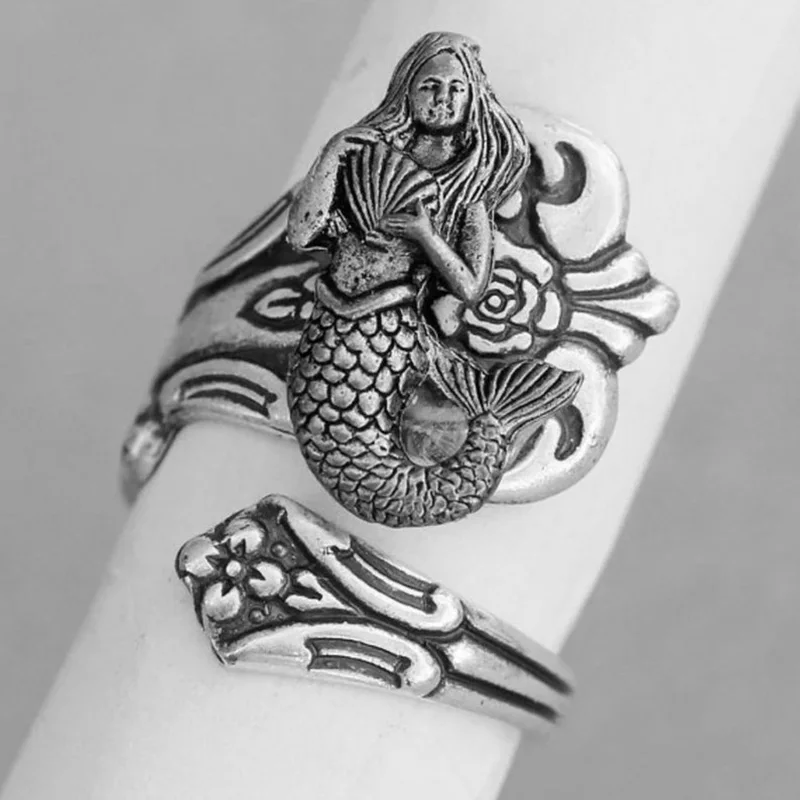New Unique Vintage Mermaid Ring High Quality Design Antique Silver Color Women Adjustable Rings
New Unique Vintage Mermaid Ring High Quality Design Antique Silver Color Women Adjustable Rings