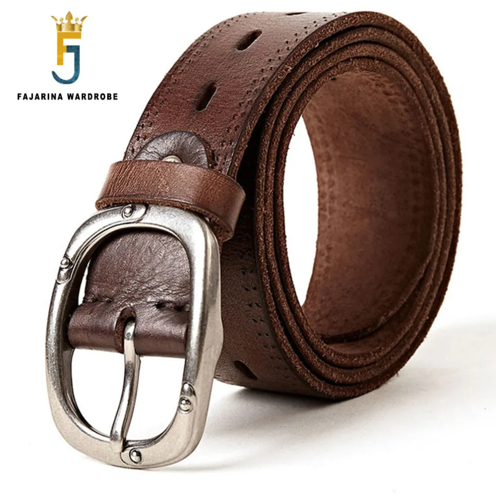 

FAJARINA Unisex Quality Retro 38mm Width Belt Genuine Leather Women Black Clasp Buckle Belts for Men Styles Jeans N17FJ301