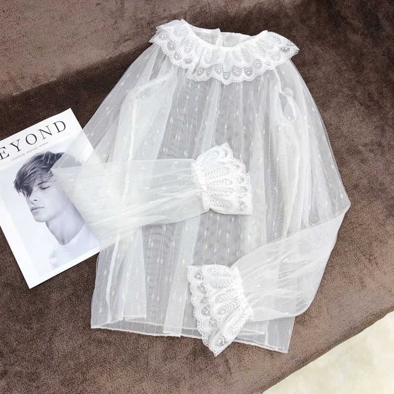 Female White Lace Blouse Sweet Mori Girl Hippie Boho Peterpan Collar Doll Shirt Women Casual Novelty Pullover Shirt Tunic Coat
Female White Lace Blouse Sweet Mori Girl Hippie Boho Peterpan Collar Doll Shirt Women Casual Novelty Pullover Shirt Tunic Coat