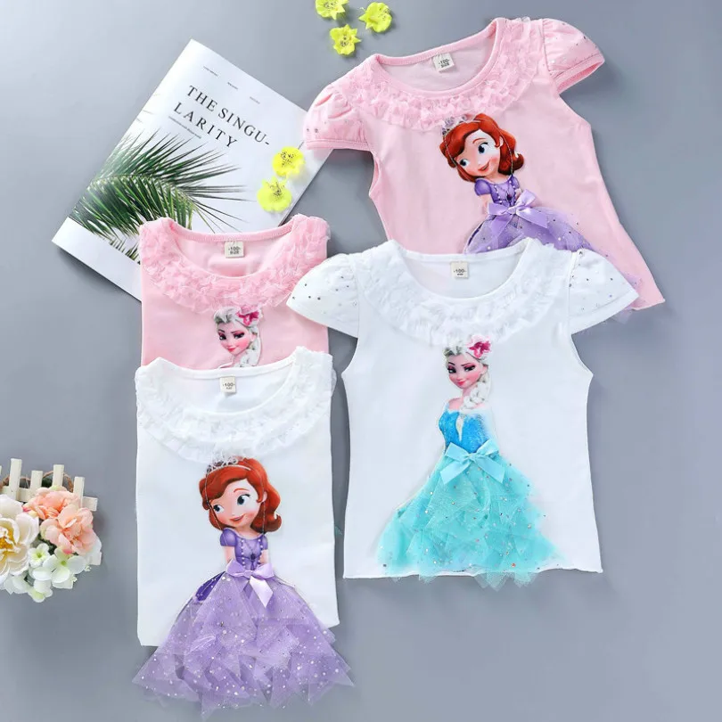 Summer Princess Girls T-Shirt Elsa Childen Cotton Tees Anna Lace T Shirt 3D Print Short Sleeve Kids Birthday Party Top Clothing
Summer Princess Girls T-Shirt Elsa Childen Cotton Tees Anna Lace T Shirt 3D Print Short Sleeve Kids Birthday Party Top Clothing