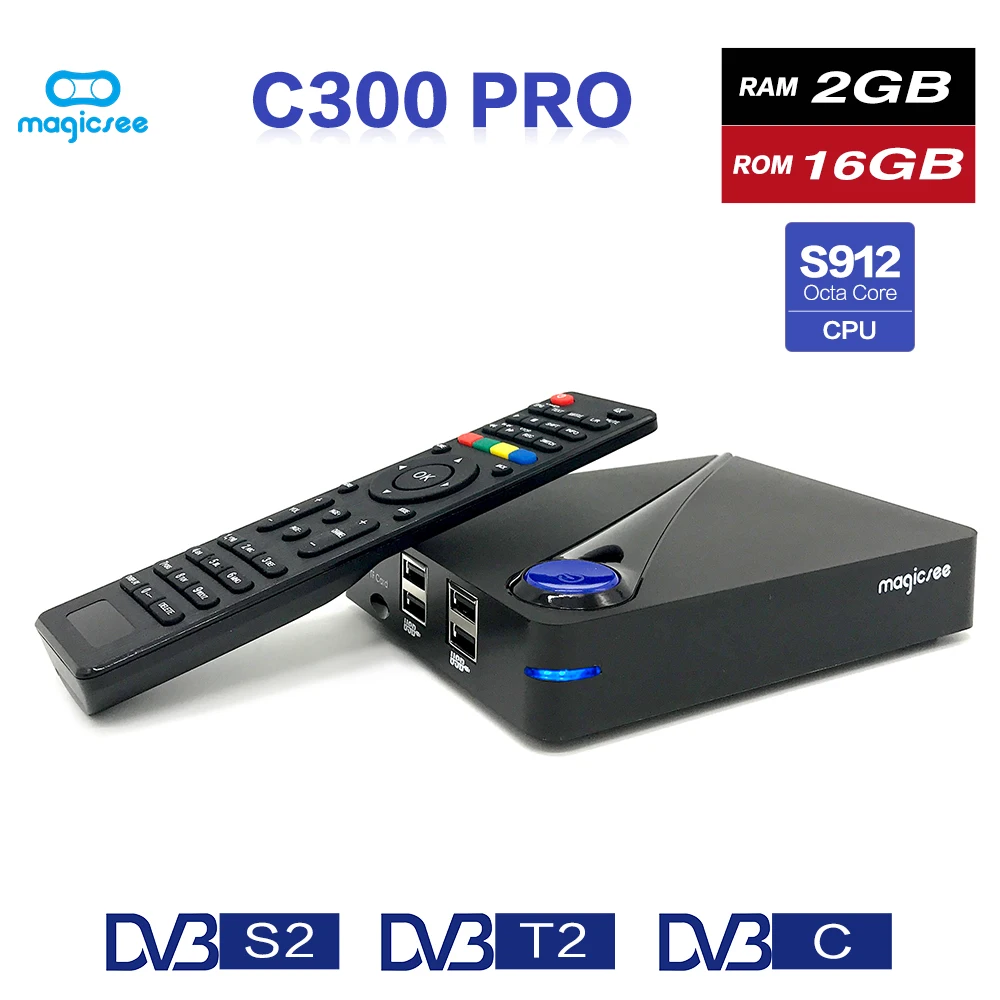 Magicsee C300 Pro Amlogic S912 Octa Core TV Box 2+16GB Android 4K Smart TV Box DVB-S2 DVB-T2 Cable 2.4G WiFi Smart Media Player
Magicsee C300 Pro Amlogic S912 Octa Core TV Box 2+16GB Android 4K Smart TV Box DVB-S2 DVB-T2 Cable 2.4G WiFi Smart Media Player