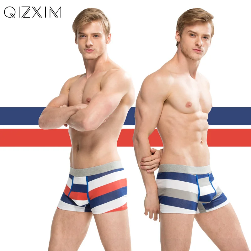 QIZXIM 100% хлопковое Мужское нижнее белье с широкими полосками в стиле пэчворк