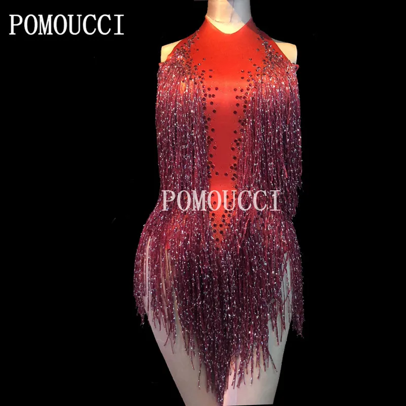 Women New Red Tassel Sexy Shiny Rhinestone Bodysuit Party Bar Stage Outfits Dj Female Singer Performance Costume Dance Wears
Women New Red Tassel Sexy Shiny Rhinestone Bodysuit Party Bar Stage Outfits Dj Female Singer Performance Costume Dance Wears