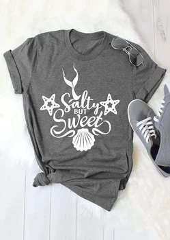 Salty But Sweet Shell Starfish High Quality Cotton T-Shirt Gray Casual Slogan Popular Tee Ladies Star shell Tops Trendy t shirts
Salty But Sweet Shell Starfish High Quality Cotton T-Shirt Gray Casual Slogan Popular Tee Ladies Star shell Tops Trendy t shirts