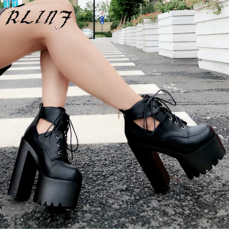 

RLINF 2019 spring and autumn and winter new 15cm thick with super high-heeled T-seat nightclub Martin Knight women's shoes