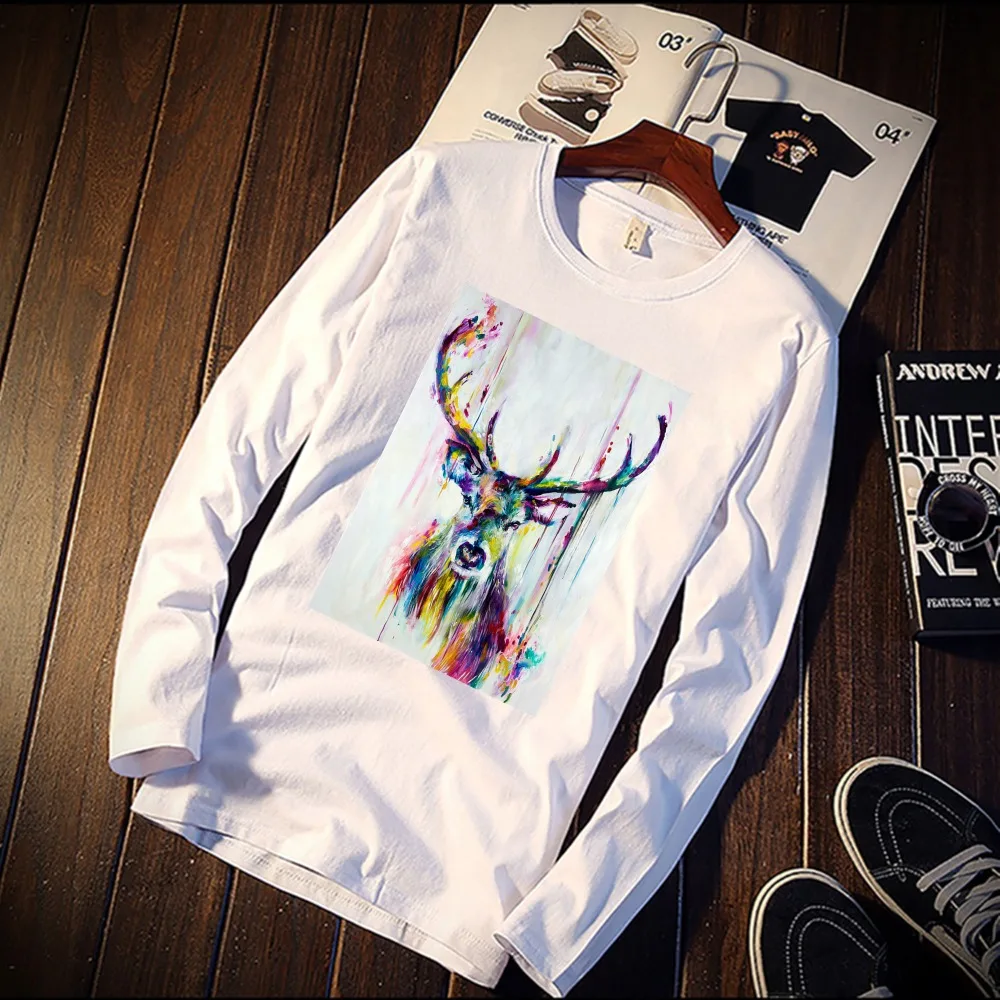 2018 Pure Cotton T-Shirt Watercolor Elk Painting Printed Long Sleeve Fashion Casual Tops & Tees Brand Unisex Clothing
2018 Pure Cotton T-Shirt Watercolor Elk Painting Printed Long Sleeve Fashion Casual Tops & Tees Brand Unisex Clothing