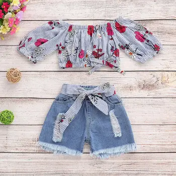 2019 Baby Girl 1-5T Flower Short sleeved top + Denim Pants with big bow 2PC Clothes set Children Outfits 5set/lot
2019 Baby Girl 1-5T Flower Short sleeved top + Denim Pants with big bow 2PC Clothes set Children Outfits 5set/lot