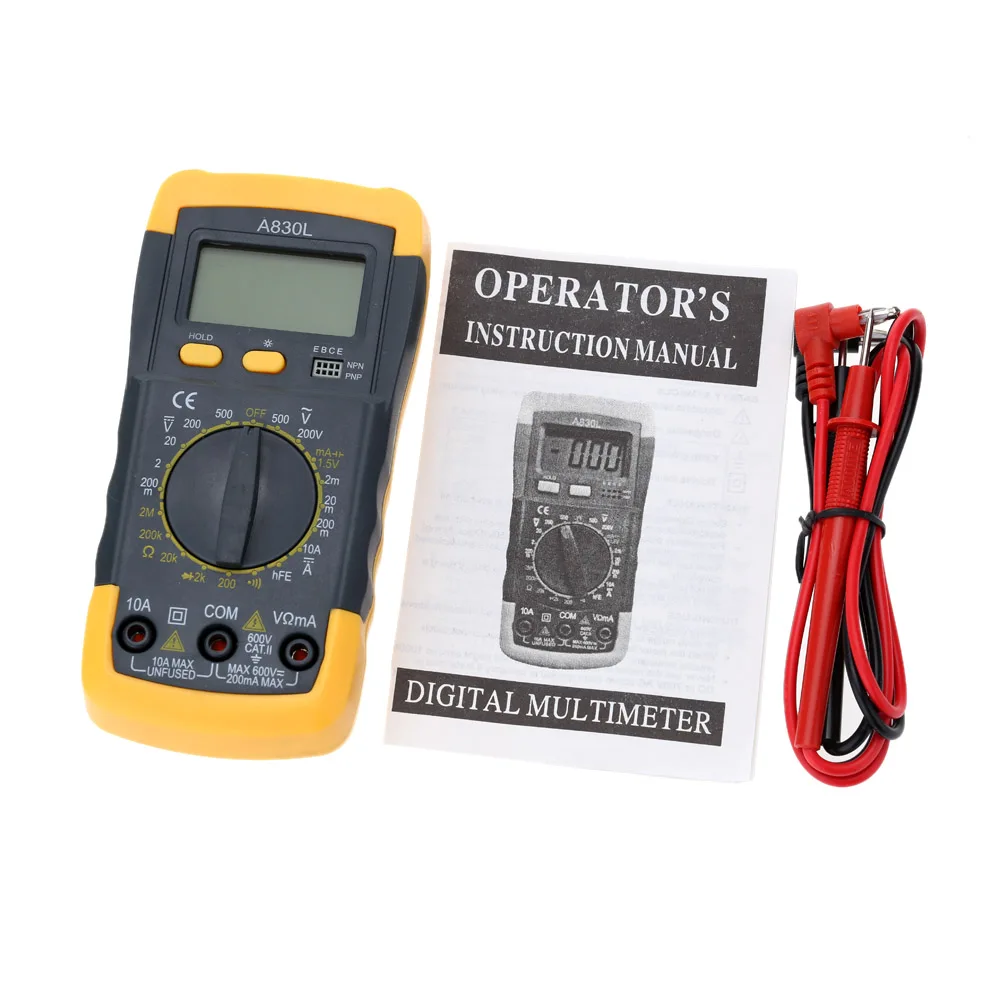 Backlight Black yellow A830L LCD Digital Multimeter DC AC Voltage Diode Freguency Multitester Free shipping
Backlight Black yellow A830L LCD Digital Multimeter DC AC Voltage Diode Freguency Multitester Free shipping