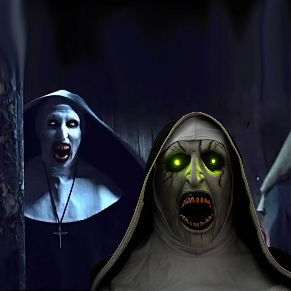 The Nun Mask Horror Mask With Scary Voice With Led light Cosplay Valak Latex Masks With Headscarf Helmet Halloween Party Props
The Nun Mask Horror Mask With Scary Voice With Led light Cosplay Valak Latex Masks With Headscarf Helmet Halloween Party Props