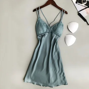 Sexy Lace Women Nightgown Ladies Lingerie Dress Sleepwear Nightwear Satin Night Dress Night Skirt Nighties for Women Chest Pad
Sexy Lace Women Nightgown Ladies Lingerie Dress Sleepwear Nightwear Satin Night Dress Night Skirt Nighties for Women Chest Pad