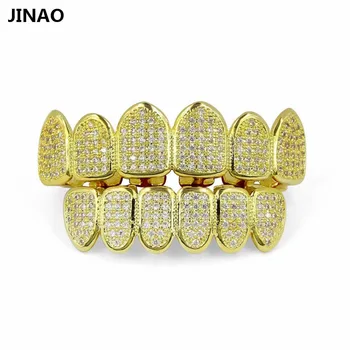 JINAO Hip Hop Grills Pure Gold Color Plated High Quality Micro Pave CZ Stones Top & Bottom Teeth GRILL Tooth Grills Sets
JINAO Hip Hop Grills Pure Gold Color Plated High Quality Micro Pave CZ Stones Top & Bottom Teeth GRILL Tooth Grills Sets