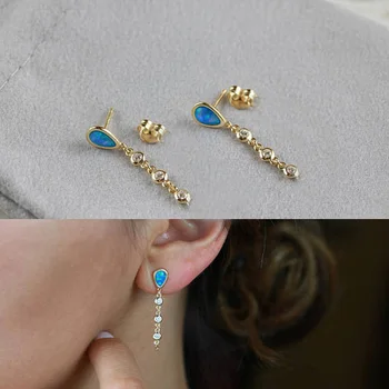 

Fashion Elegant Simulated blue opal Long Drop Earrings for Women Girl Wedding Pear tassel Statement Dangle Earring Jewelry