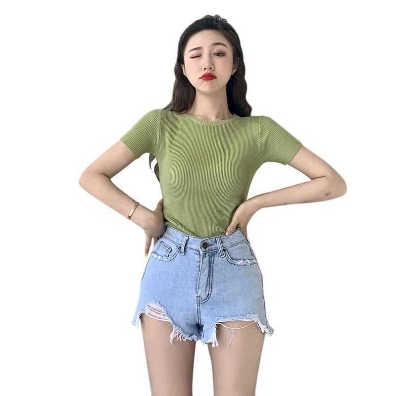 B 2019 T-Shirt Summer Women's Korean Style Fashion O Neck Solid Short Sleeve Knitted Sexy Slim Pullover T-Shirt women
B 2019 T-Shirt Summer Women's Korean Style Fashion O Neck Solid Short Sleeve Knitted Sexy Slim Pullover T-Shirt women